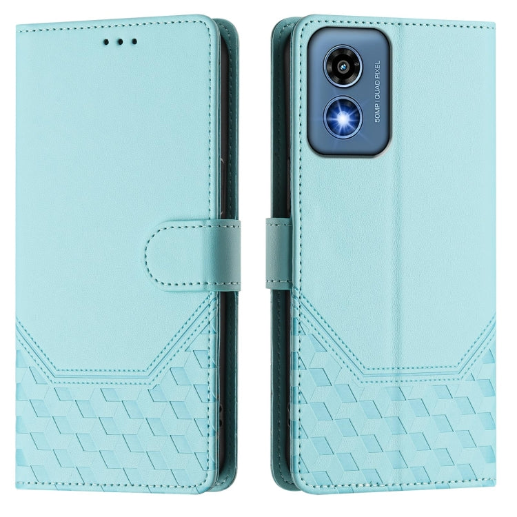 For Motorola Moto G Play 5G 2024 Oversea Honeycomb Embossing RFID Leather Phone Case(Mint Green) - Motorola Cases by buy2fix | Online Shopping UK | buy2fix