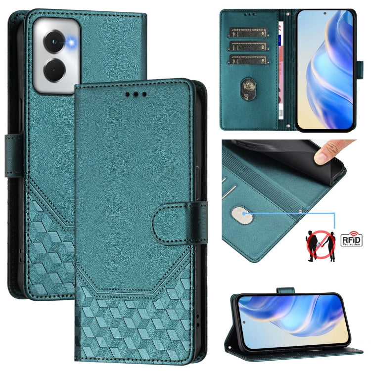 For Motorola Moto G Power 5G 2024 Honeycomb Embossing RFID Leather Phone Case(Peacock Green) - Motorola Cases by buy2fix | Online Shopping UK | buy2fix