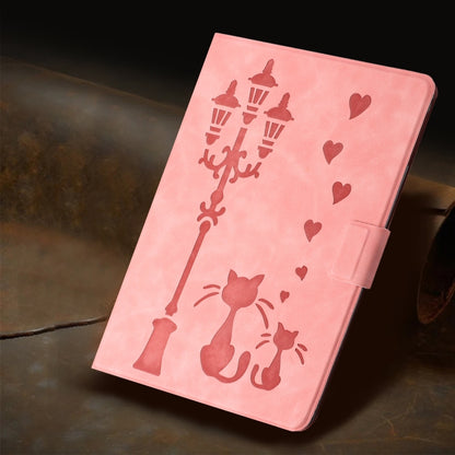 For iPad Air 11 2024 Embossed Couple Cat Smart Tablet Leather Case(Pink) - iPad Air 11 2024 Cases by buy2fix | Online Shopping UK | buy2fix