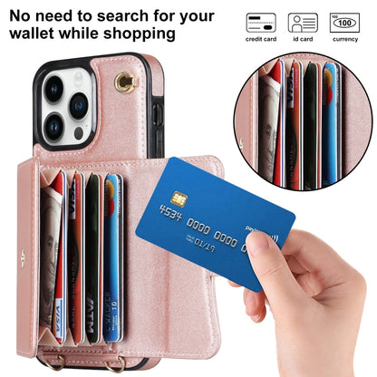 For iPhone 16 Pro Max RFID Card Slot Phone Case with Long Lanyard(Rose Gold) - iPhone 16 Pro Max Cases by buy2fix | Online Shopping UK | buy2fix