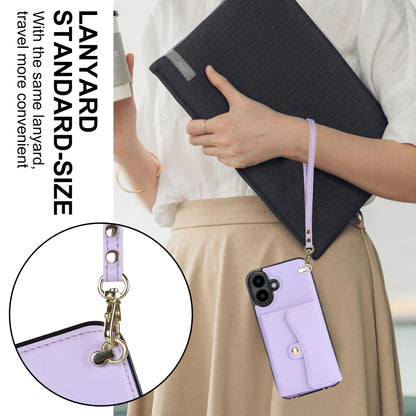 For iPhone 16 RFID Card Slot Phone Case with Long Lanyard(Purple) - iPhone 16 Cases by buy2fix | Online Shopping UK | buy2fix