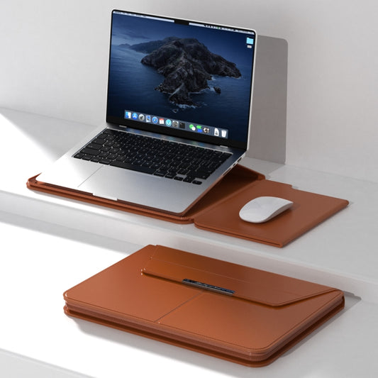 Multifunctional Laptop PU Magnetic Stand Split Liner Bag with Mouse Pad Function, Size:13-14 inch(Brown) - 13.3 inch by buy2fix | Online Shopping UK | buy2fix