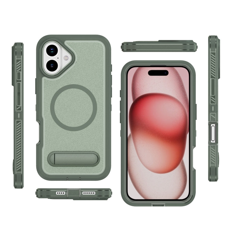 For iPhone 16 Plus Guard MagSafe Holder Matte PC Hybrid TPU Phone Case(Green) - iPhone 16 Plus Cases by buy2fix | Online Shopping UK | buy2fix