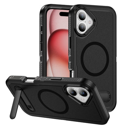 For iPhone 16 Guard MagSafe Holder Matte PC Hybrid TPU Phone Case(Black) - iPhone 16 Cases by buy2fix | Online Shopping UK | buy2fix