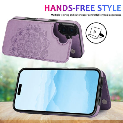 For iPhone 16 Plus Double Buckle Mandala Leather Wallet Back Cover Phone Case(Purple) - iPhone 16 Plus Cases by buy2fix | Online Shopping UK | buy2fix