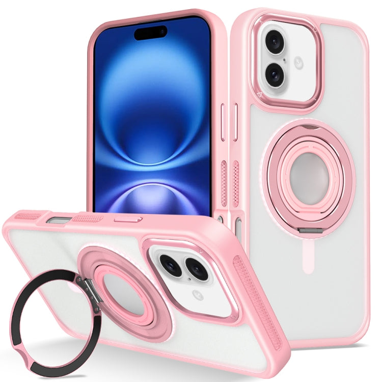 For iPhone 16 Plus Skin Feel Matte 360 Degree Rotating Silicone Ring Holder Phone Case(Pink) - iPhone 16 Plus Cases by buy2fix | Online Shopping UK | buy2fix