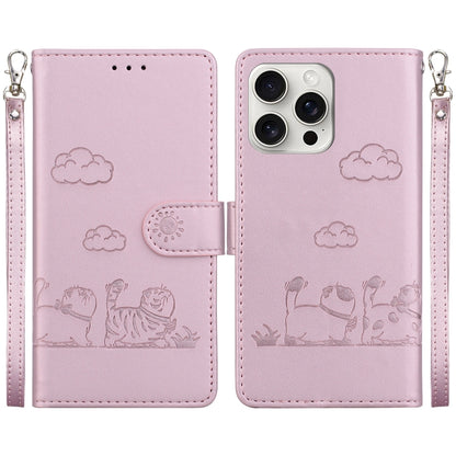 For iPhone 16 Pro Max Cute Cats RFID Leather Phone Case(Rose Gold) - iPhone 16 Pro Max Cases by buy2fix | Online Shopping UK | buy2fix