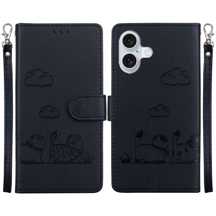 For iPhone 16 Plus Cute Cats RFID Leather Phone Case(Black) - iPhone 16 Plus Cases by buy2fix | Online Shopping UK | buy2fix