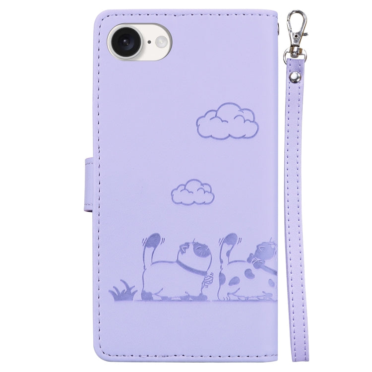 For iPhone SE 2024 Cute Cats RFID Leather Phone Case(Purple) - More iPhone Cases by buy2fix | Online Shopping UK | buy2fix