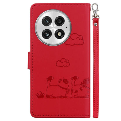 For OnePlus 13 Cute Cats RFID Leather Phone Case(Red) - OnePlus Cases by buy2fix | Online Shopping UK | buy2fix