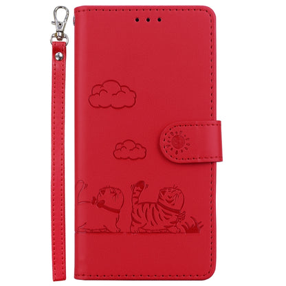 For Samsung Galaxy S25 5G Cute Cats RFID Leather Phone Case(Red) - Galaxy S25 5G Cases by buy2fix | Online Shopping UK | buy2fix