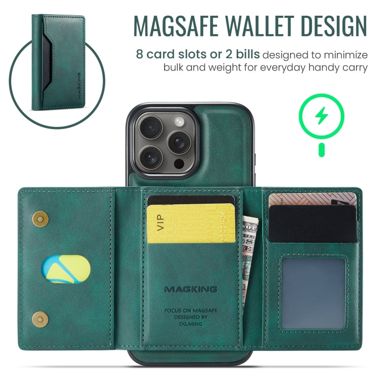 For iPhone 16 Pro DG.MING MAGKING-K2 Series MagSafe RFID Card Bag Detachable Phone Case(Green) - iPhone 16 Pro Cases by DG.MING | Online Shopping UK | buy2fix