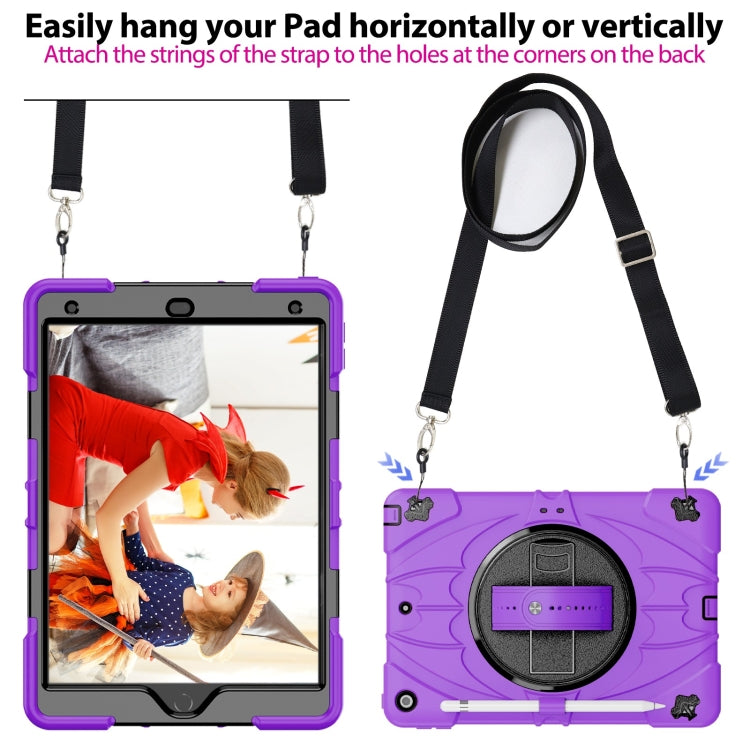 For iPad 10.2 2021 / 2020 / 2019 Bat Hand Grip Turntable Stand Tablet Case(Purple Black) - iPad 10.2 Cases by buy2fix | Online Shopping UK | buy2fix