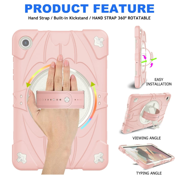 For Samsung Galaxy Tab A9+ Bat Hand Grip Turntable Stand Tablet Case(Pink White) - Galaxy Tab A9+ by buy2fix | Online Shopping UK | buy2fix