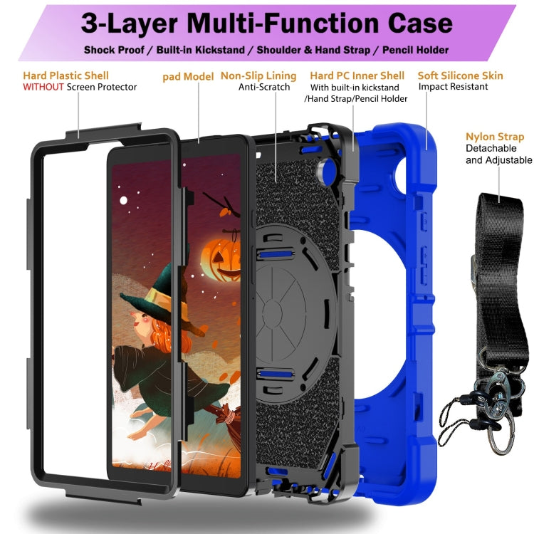 For Samsung Galaxy Tab A9 Bat Hand Grip Turntable Stand Tablet Case(Blue Black) - Galaxy Tab A9 by buy2fix | Online Shopping UK | buy2fix