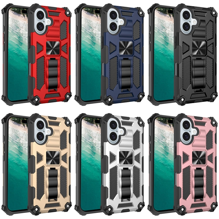 For iPhone 16 Plus Armor Shockproof TPU Hybrid PC Magnetic Phone Case with Holder(Silver) - iPhone 16 Plus Cases by buy2fix | Online Shopping UK | buy2fix