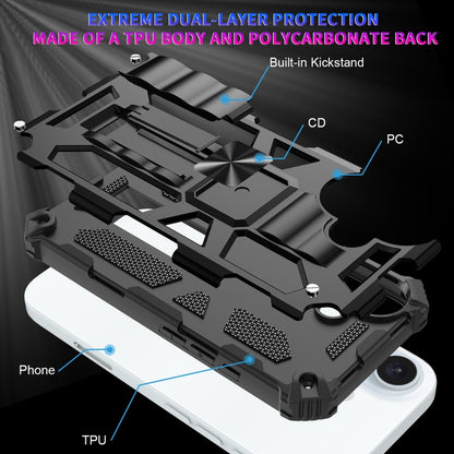 For iPhone 16 Plus Armor Shockproof TPU Hybrid PC Magnetic Phone Case with Holder(Silver) - iPhone 16 Plus Cases by buy2fix | Online Shopping UK | buy2fix