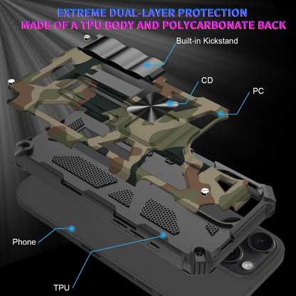 For iPhone 16 Pro Camouflage Armor Kickstand TPU Hybrid PC Magnetic Phone Case(Army Green) - iPhone 16 Pro Cases by buy2fix | Online Shopping UK | buy2fix