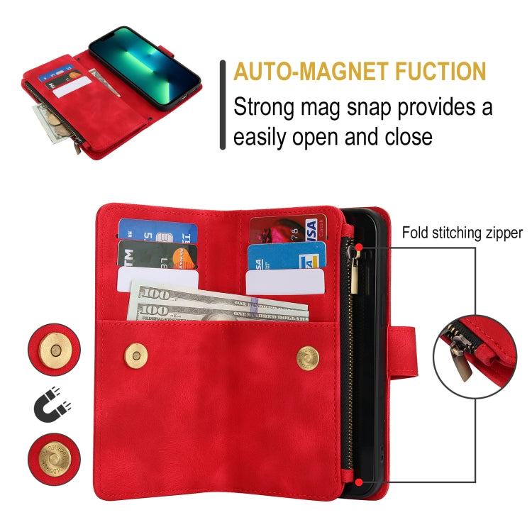 For iPhone 16 Pro Dream 9-Card Zipper Wallet RFID Leather Phone Case with Lanyard(Red) - iPhone 16 Pro Cases by buy2fix | Online Shopping UK | buy2fix