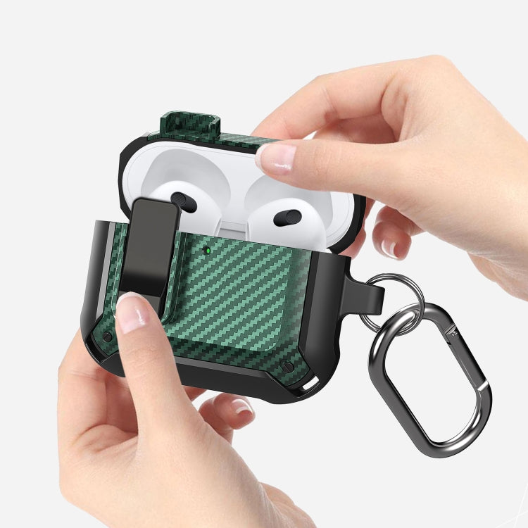 For AirPods 4 Bumblebee Carbon Fiber Shockproof Protective Case with Switch(Green) - For AirPods 4 by buy2fix | Online Shopping UK | buy2fix