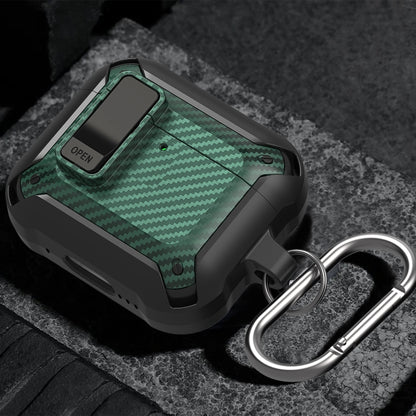 For AirPods 4 Bumblebee Carbon Fiber Shockproof Protective Case with Switch(Green) - For AirPods 4 by buy2fix | Online Shopping UK | buy2fix