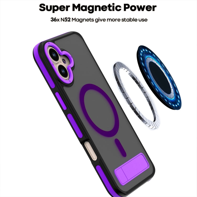 For iPhone 16 Plus Dual-Color Skin Feel Magsafe Phone Case with Holder(Purple) - iPhone 16 Plus Cases by buy2fix | Online Shopping UK | buy2fix