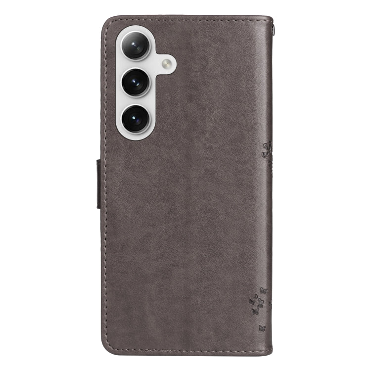 For Samsung Galaxy S25 / S24 5G Tree & Cat Embossed Pattern Flip Leather Phone Case(Grey) - Galaxy S25 5G Cases by buy2fix | Online Shopping UK | buy2fix