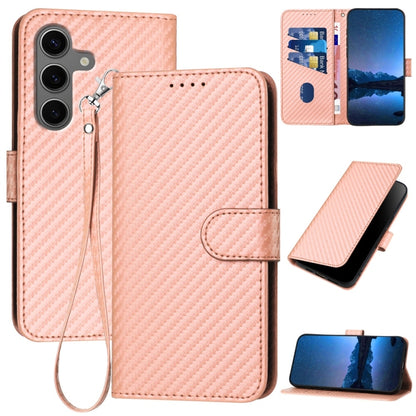 For Samsung Galaxy S25+ 5G YX0070 Carbon Fiber Buckle Leather Phone Case with Lanyard(Pink) - Galaxy S25+ 5G Cases by buy2fix | Online Shopping UK | buy2fix