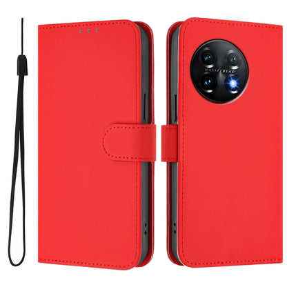 For OnePlus 11 Skin Feel Solid Color Leather Phone Case with Lanyard(Red) - OnePlus Cases by buy2fix | Online Shopping UK | buy2fix