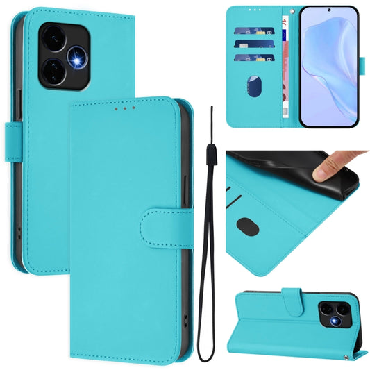 For Boost MobIle Celero 5G+ 2024 / 3+ 5G Skin Feel Solid Color Leather Phone Case with Lanyard(Lake Blue) - More Brand by buy2fix | Online Shopping UK | buy2fix