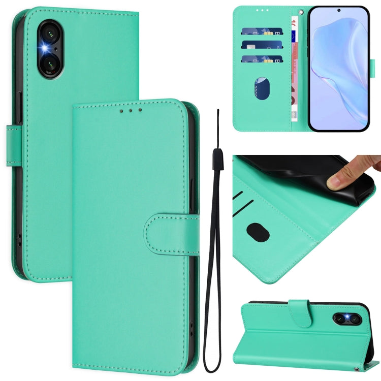 For Sony Xperia 5 VI 2024 Skin Feel Solid Color Leather Phone Case with Lanyard(Green) - Sony Cases by buy2fix | Online Shopping UK | buy2fix