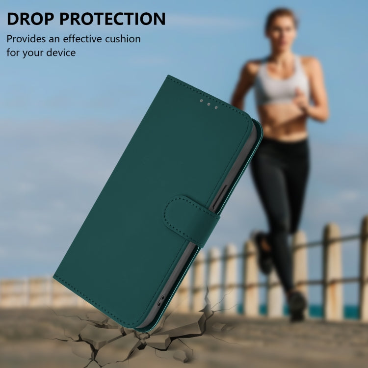 For iPhone 16 Plus Skin Feel Solid Color Leather Phone Case with Lanyard(Dark Green) - iPhone 16 Plus Cases by buy2fix | Online Shopping UK | buy2fix