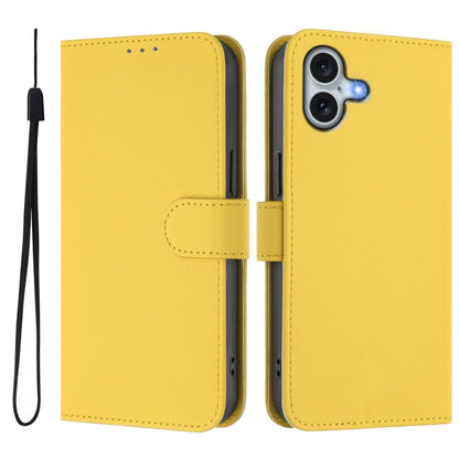 For iPhone 16 Plus Skin Feel Solid Color Leather Phone Case with Lanyard(Lemon Yellow) - iPhone 16 Plus Cases by buy2fix | Online Shopping UK | buy2fix