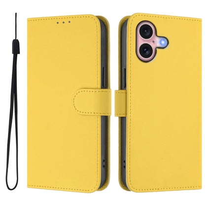 For iPhone 16 Skin Feel Solid Color Leather Phone Case with Lanyard(Lemon Yellow) - iPhone 16 Cases by buy2fix | Online Shopping UK | buy2fix