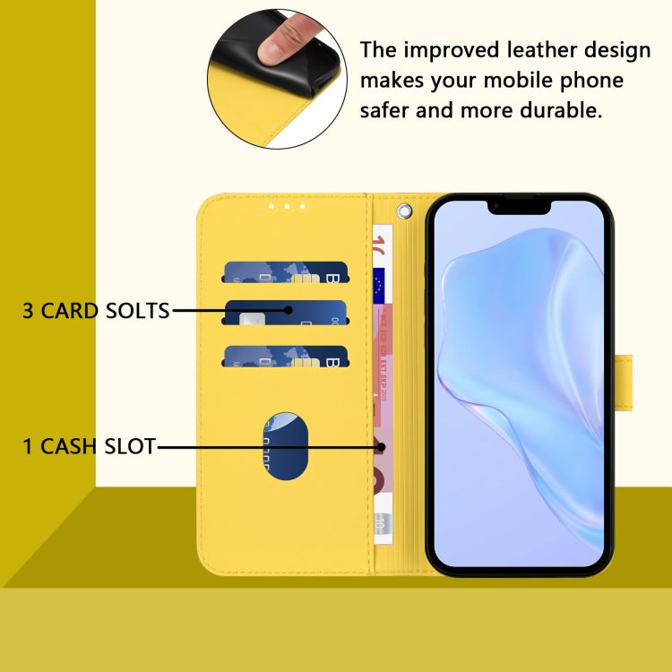 For iPhone 16 Skin Feel Solid Color Leather Phone Case with Lanyard(Lemon Yellow) - iPhone 16 Cases by buy2fix | Online Shopping UK | buy2fix