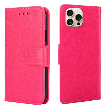 For iPhone 16 Pro Max Crystal Texture Leather Phone Case(Rose Red) - iPhone 16 Pro Max Cases by buy2fix | Online Shopping UK | buy2fix