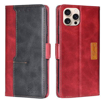 For iPhone 16 Pro Contrast Color Side Buckle Leather Phone Case(Red + Black) - iPhone 16 Pro Cases by buy2fix | Online Shopping UK | buy2fix