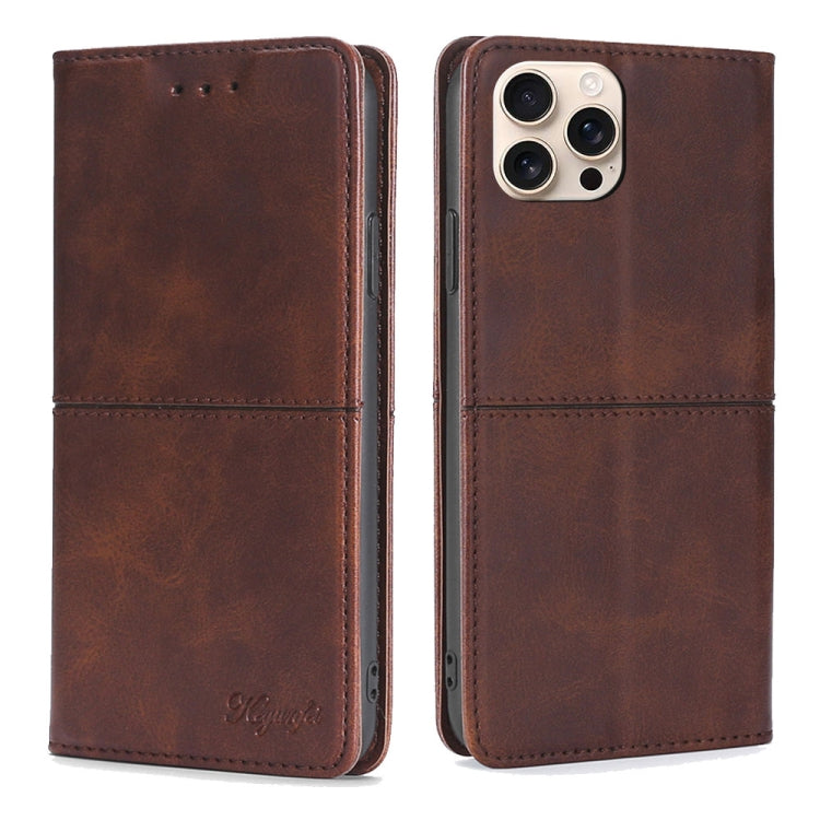 For iPhone 16 Pro Max Cow Texture Magnetic Leather Phone Case(Dark Brown) - iPhone 16 Pro Max Cases by buy2fix | Online Shopping UK | buy2fix