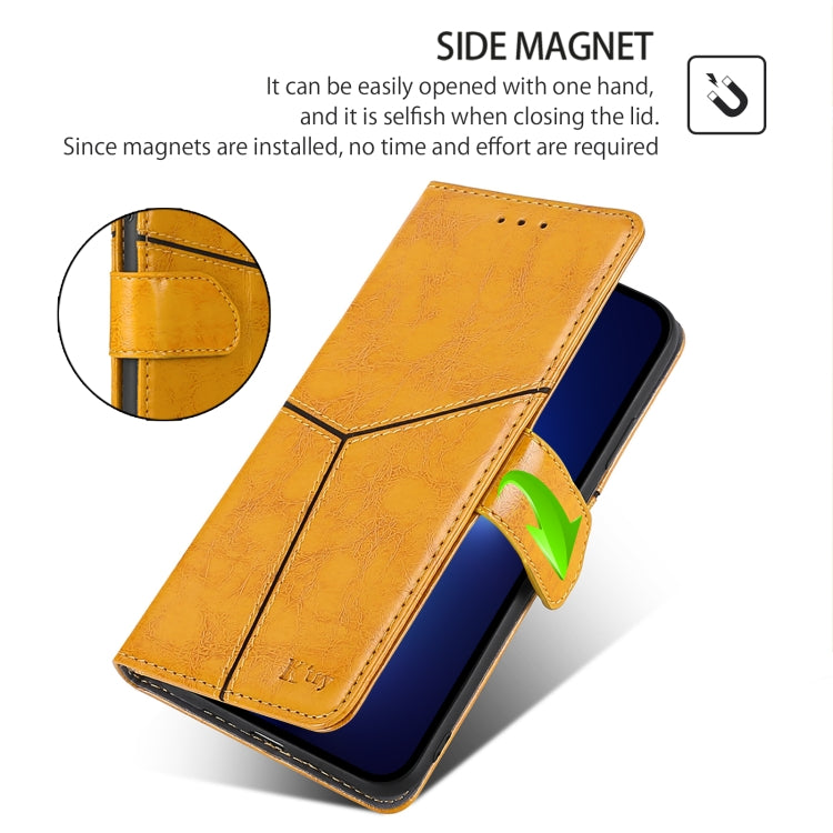 For iPhone 16 Pro Max Geometric Stitching Leather Phone Case(Yellow) - iPhone 16 Pro Max Cases by buy2fix | Online Shopping UK | buy2fix