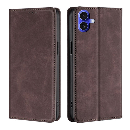 For iPhone 16 Skin Feel Magnetic Leather Phone Case(Dark Brown) - iPhone 16 Cases by buy2fix | Online Shopping UK | buy2fix