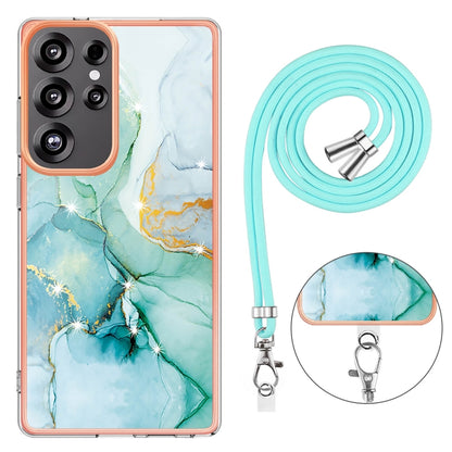 For Samsung Galaxy S25 Ultra 5G Electroplating Marble Dual-side IMD Phone Case with Lanyard(Green 003) - Galaxy S25 Ultra 5G Cases by buy2fix | Online Shopping UK | buy2fix