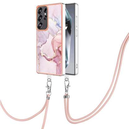 For Samsung Galaxy S25 Ultra 5G Electroplating Marble Dual-side IMD Phone Case with Lanyard(Rose Gold 005) - Galaxy S25 Ultra 5G Cases by buy2fix | Online Shopping UK | buy2fix