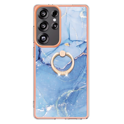 For Samsung Galaxy S25 Ultra 5G Electroplating Marble Dual-side IMD Phone Case with Ring(Blue 018) - Galaxy S25 Ultra 5G Cases by buy2fix | Online Shopping UK | buy2fix