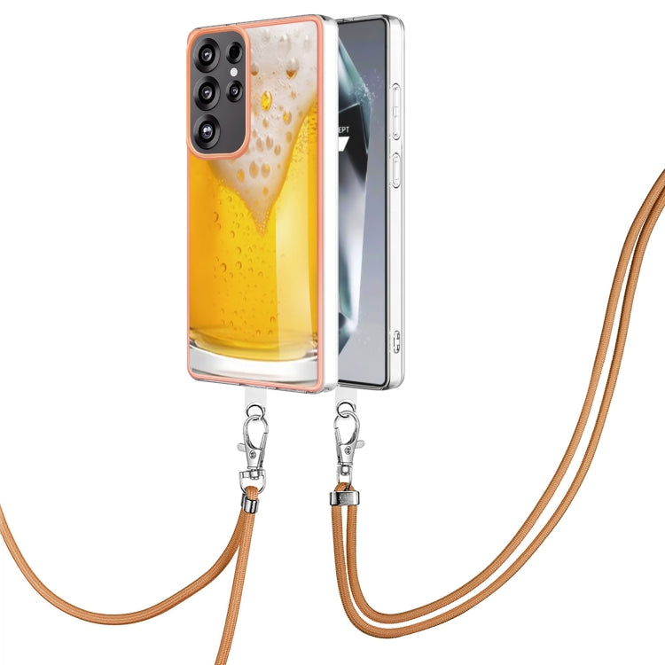 For Samsung Galaxy S25 Ultra 5G Electroplating Dual-side IMD Phone Case with Lanyard(Draft Beer) - Galaxy S25 Ultra 5G Cases by buy2fix | Online Shopping UK | buy2fix