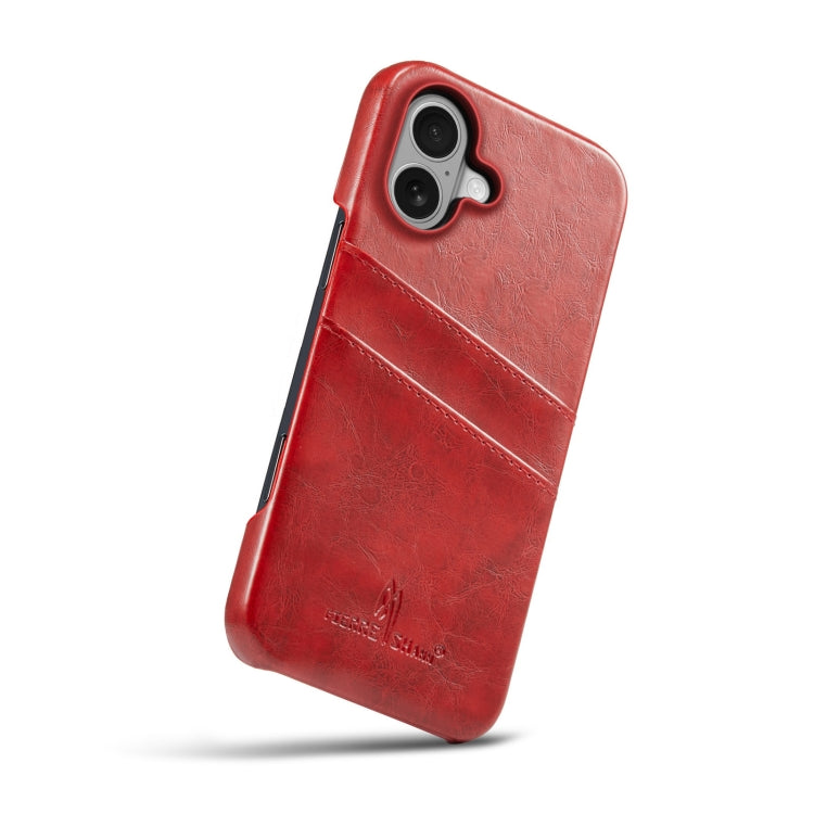 For iPhone 16 Plus Fierre Shann Retro Oil Wax Texture Card Slots PU Leather Phone Case(Red) - iPhone 16 Plus Cases by FIERRE SHANN | Online Shopping UK | buy2fix