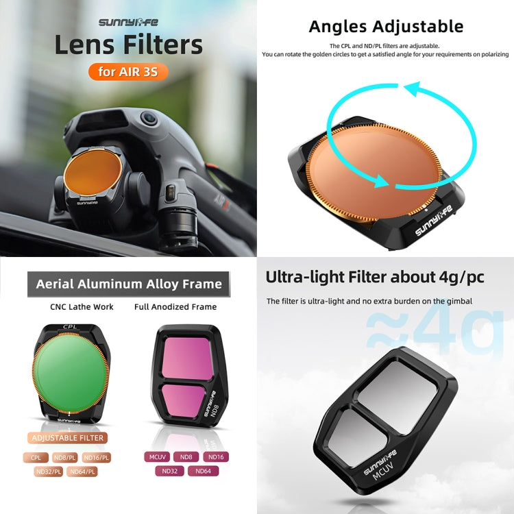 For DJI Air 3S Sunnylife Camera Lens Filter, Filter:3 in 1 CPL ND8 ND16 - Lens Filter by Sunnylife | Online Shopping UK | buy2fix