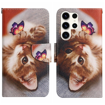 For Samsung Galaxy S25 Ultra 5G Colored Drawing Pattern Leather Phone Case(Butterfly Cat) - Galaxy S25 Ultra 5G Cases by buy2fix | Online Shopping UK | buy2fix