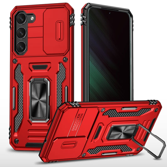 For Samsung Galaxy S25 5G Armor PC Hybrid TPU Camera Shield Phone Case(Red) - Galaxy S25 5G Cases by buy2fix | Online Shopping UK | buy2fix