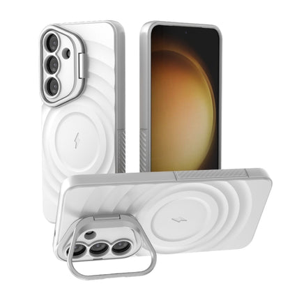 For Samsung Galaxy S25 5G Lens Frame Bracket Corrugated MagSafe Phone Case(White) - Galaxy S25 5G Cases by buy2fix | Online Shopping UK | buy2fix