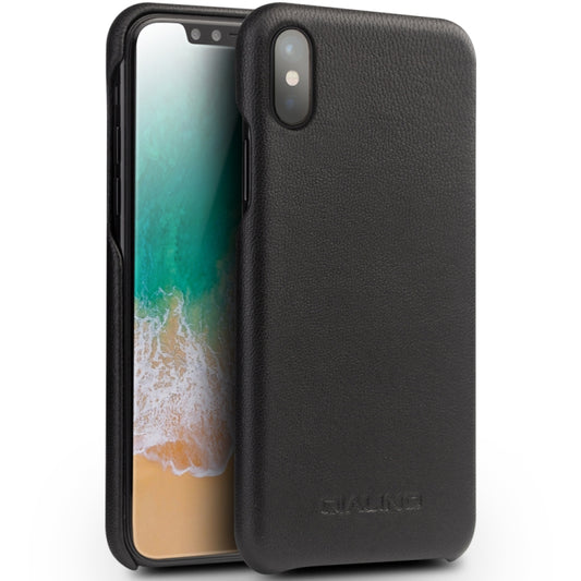 For iPhone X / XS QIALINO Shockproof Cowhide Leather Protective Case(Black) - More iPhone Cases by QIALINO | Online Shopping UK | buy2fix